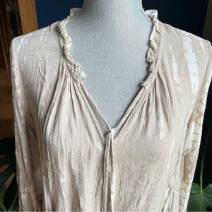 KNOX ROSE Taupe Bohemian Relaxed Tie-Dye Blouse with Tie Front